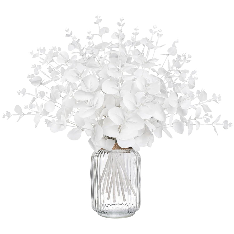 14Pcs White Eucalyptus Artificial Faux Flowers For Decoration - Fake Silk Stem