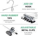 12 Pack Heavy Duty Add on Metal Pants Skirt Hangers, Stackable Add-on Metal Clothes Hangers with 2-Adjustable Clips, Cascading Clip Hangers Space Saving for Jeans, Slacks