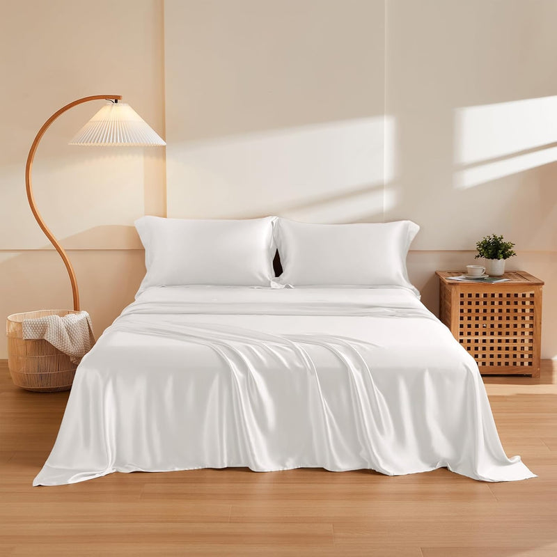 Silk Sheet Set 4 Pcs, 6A+ Top Grade 100% Natural Mulberry Silk Bed Sheets, Lux