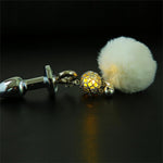 Wearable Tail Anal Plug Cute Plush Ball With Lamp, Cosplay Game Accessorie Luminous Anal Plug Sex Toy With Bell(Yellow,Mini)
