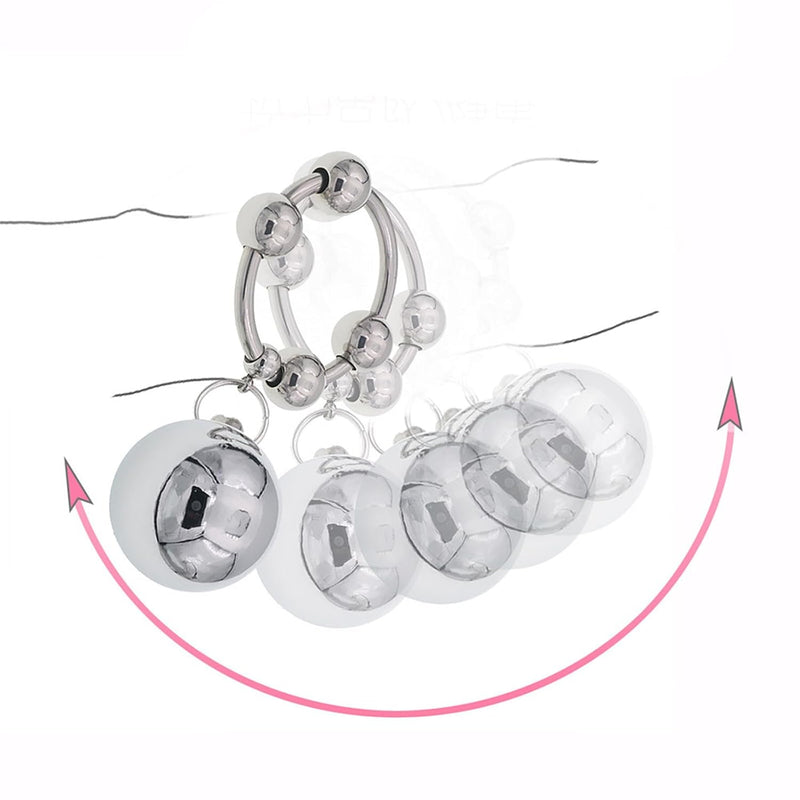 Stainless Steel Metal Weighted Pendant Penis Ring With 4 Beads, Metal Heavy Ball Male Cock Ring Bondage Penis Ring