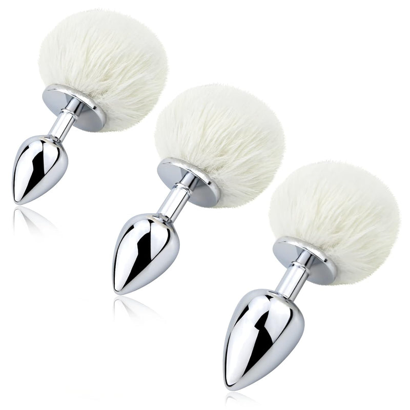 3Pcs Expanding Anal Butt Plug - Aluminum Alloy Butt Plug Artificial Rabbit'S Fur Tail Anal Sex Toys For Women Men Couple…