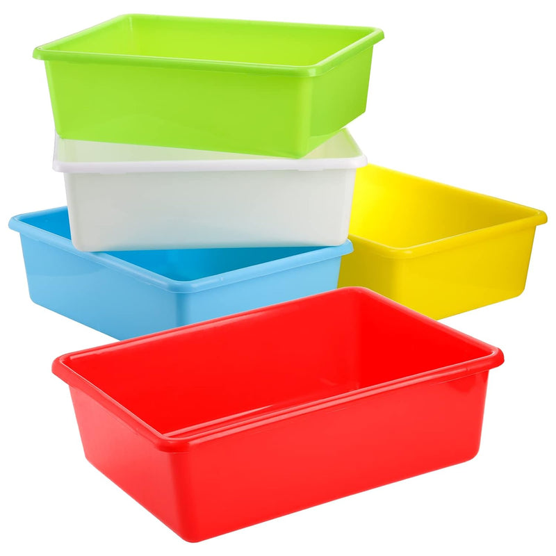 5 Pack Large Storage Bins, 15" X 11.5" Plastic Stackable Classroom Organizer, Mu