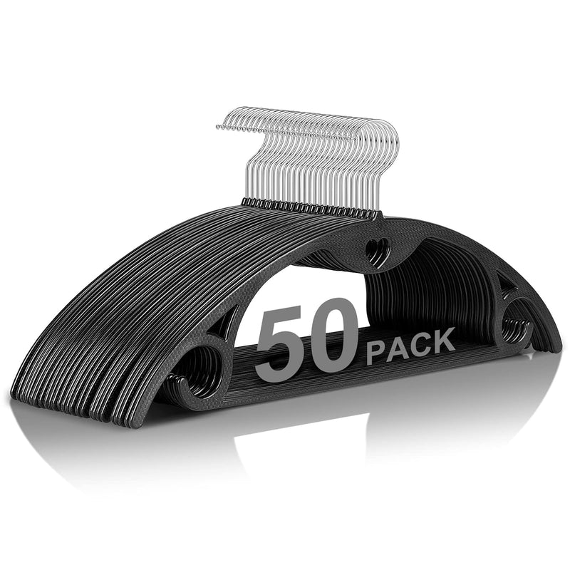 Plastic Hangers 50 Pack, Black Clothes Hanger With 360 Degree Swivel, Heavy Duty