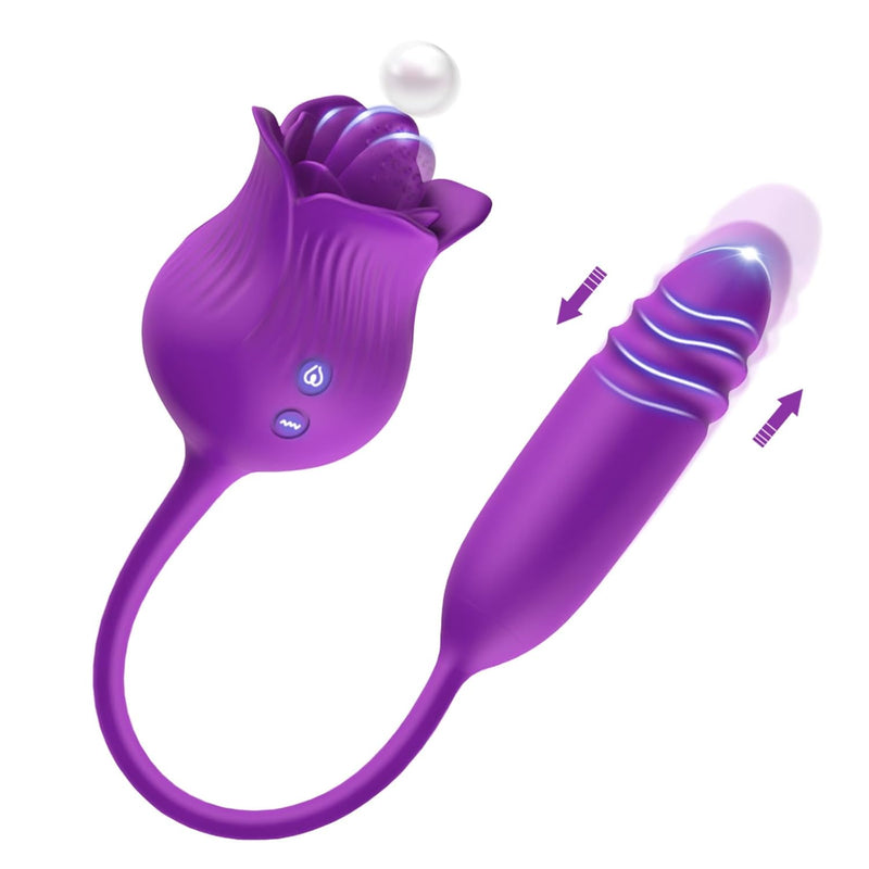 Rose Sex Toys For Women - Rose Vibrater Clitoral Stimulator For Women With 9 Licking And 9 Thrusting Modes, Adult Dildo Toys G Spot Vibrator For Female Couples Discreet Vibrator Pleasure(Purple)