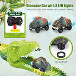 174 Pcs Flexible Dinosaur Train Tracks And Race Cars Playset With 8 Dinosaurs Figures, Electric Vehicles, Lights - Create Road Racing World For Toddlers And Kids