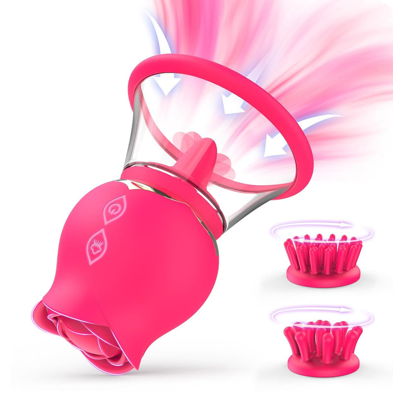Sucking Vibrator Clit Sucker With 3 Brush Heads And Removable Cup, 8 Suckion 12 Rotation Modes Vibrators For Clitoral Nipple Stimulation, Rose Toy Adult Sex Toys For Women Or Couples Pleasure