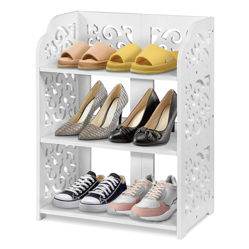 White Shoes Rack, 3 Tier Small Shoe Shelf Free Standing Shoe Display Shelves Mod