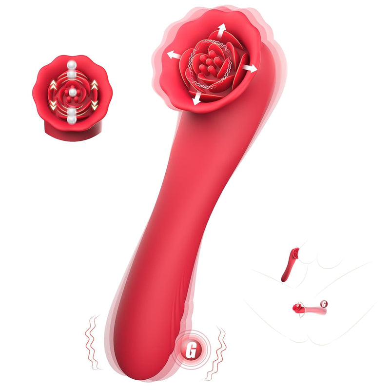 Rose Sex Toy Vibrator Adult Sex Toys, 2 In 1 Tapping Rose Vibrator Dildo For Female Couple With 9 Flapping Modes Clitoral Stimulator Anal Clit Nipple G Spot Vibrators Sexual Pleasure Tools For Women