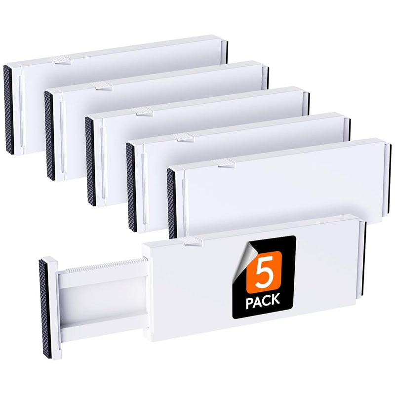 5 Pack Drawer Dividers Plastic 4" High, 11-17" Adjustable Drawer Organizers For