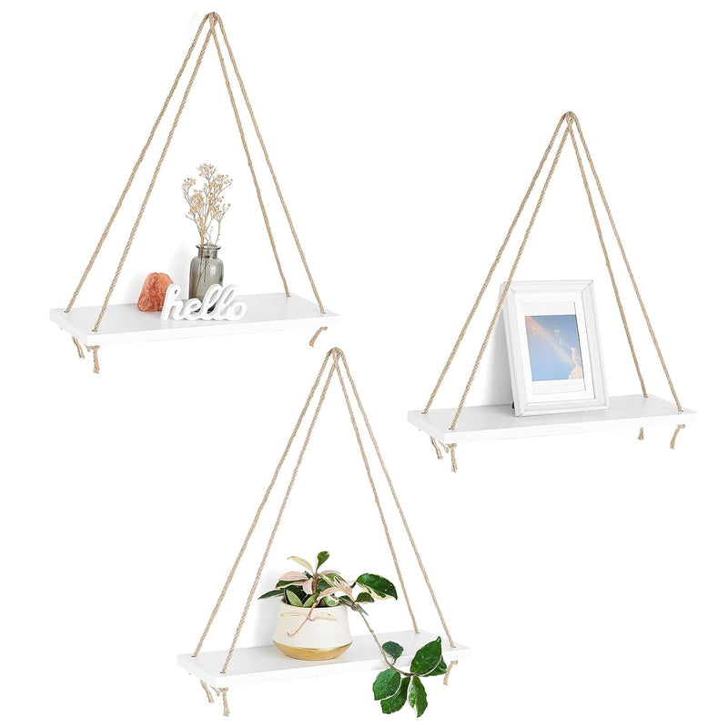 Wood Hanging Shelves For Wall Boho Decor Swing Rope Rustic Floating Shelf , Se