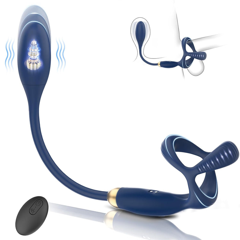 Prostate Massager Anal Plug Vibrator With Penis Rings Male Massage Stimulator Adult Sex Toys For Men 10 Vibrating Modes Mens Vibrators Waterproof Cock Ring Toy Remote Control Butt Plug (Blue)