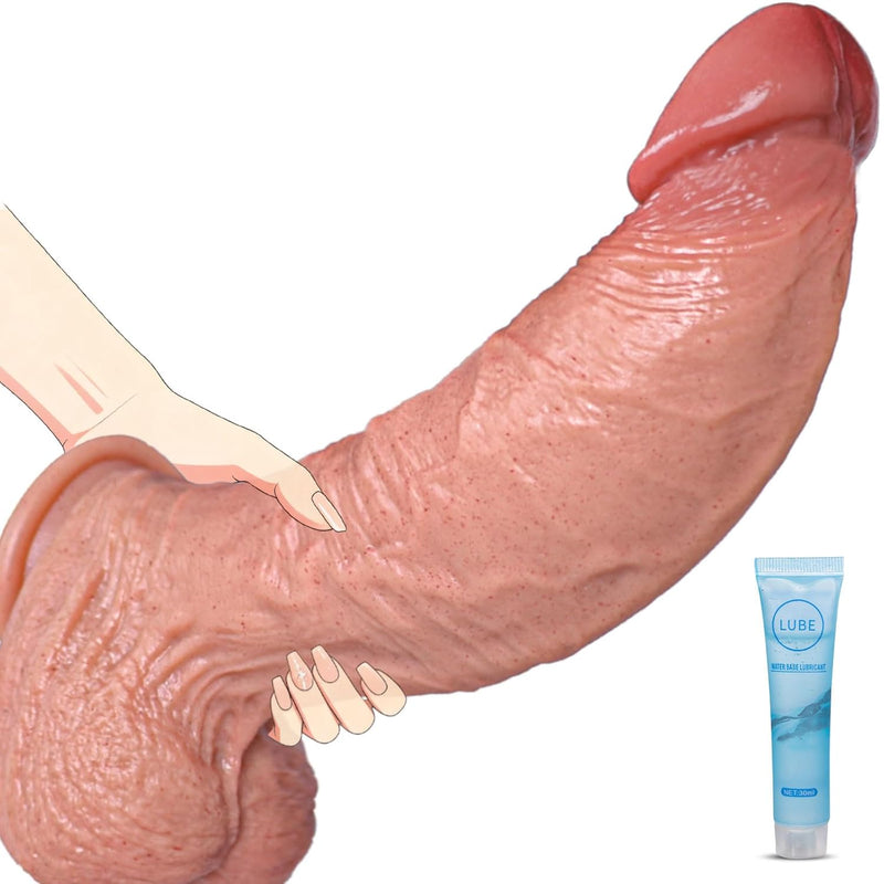 10.5 Inch 0° Silicone Huge Thick Dildo - 8.6'' Girth Big Curved Dildo With Strong Suction Cup, Giant Dual Density Realistic Dildos For Anal Vagina, Anal Dildos G-Spot Adult Sex Toys For Women Men