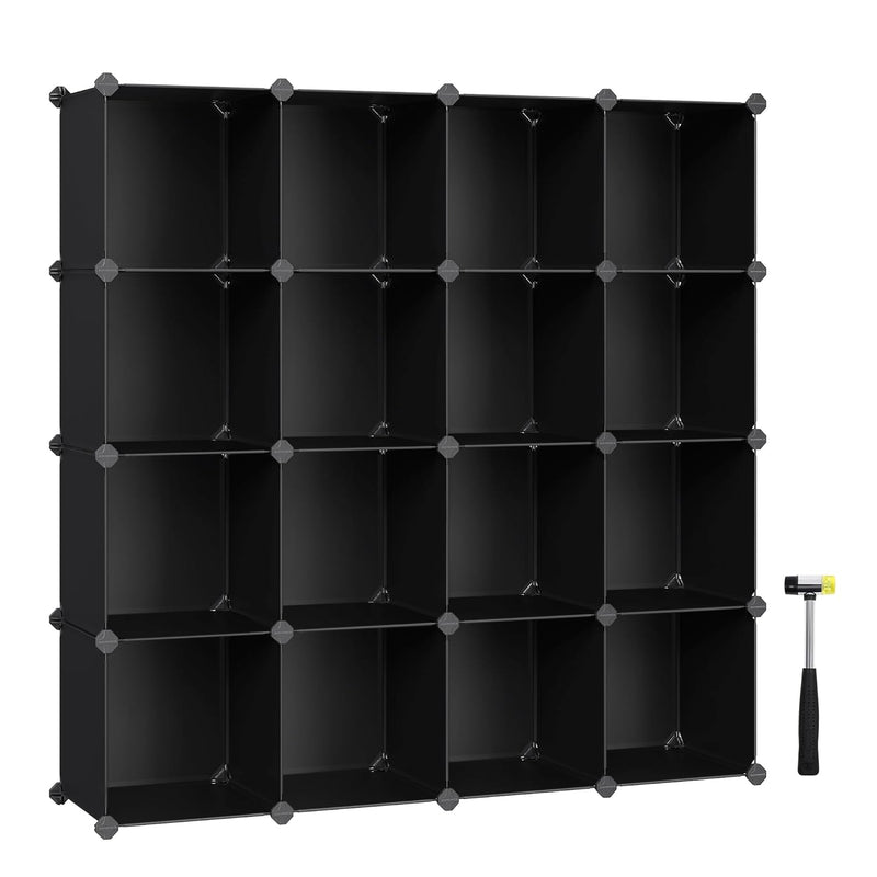 Cube Storage Organizer Set, Book Shelf With 16 Plastic Cubes For Closet Organiza