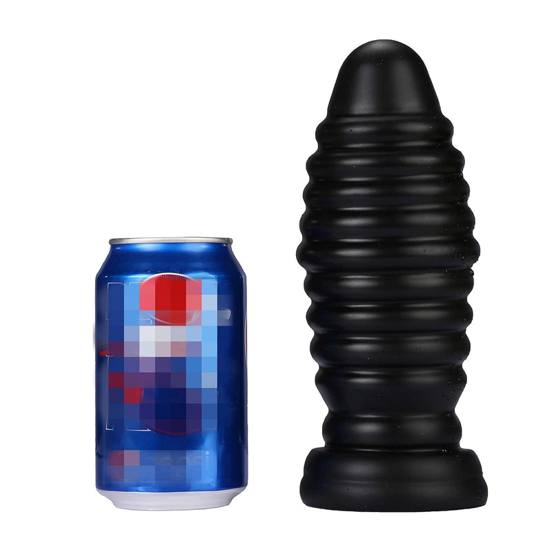 Large Ribbed Black Anal Plug Trainer Big Butt Plug Stimulator For Advanced Men Women Anal Training Toy