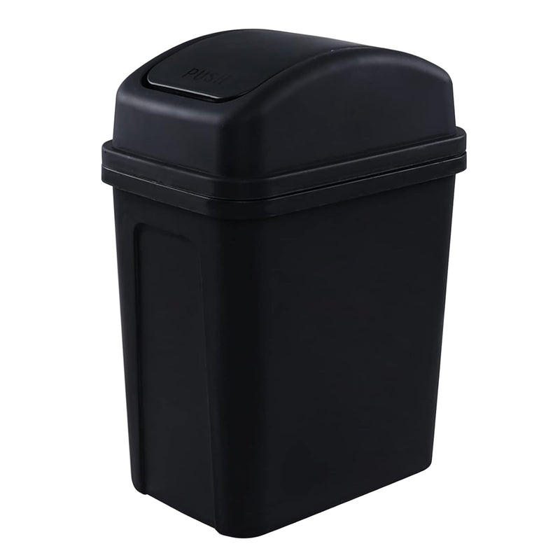 7 Liter Plastic Swing Lid Trash Can, Black Kitchen Garbage Can, 1 Pack