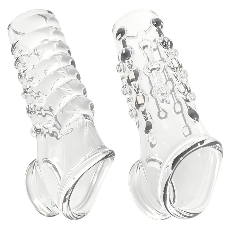 Penis Sleeve Extender 2 Pcs Cock Enlargement Ring With Massage Particles For Erection Enhancement Delayed Ejaculation Men Couple Pleasure Sex Toys (Transparent)