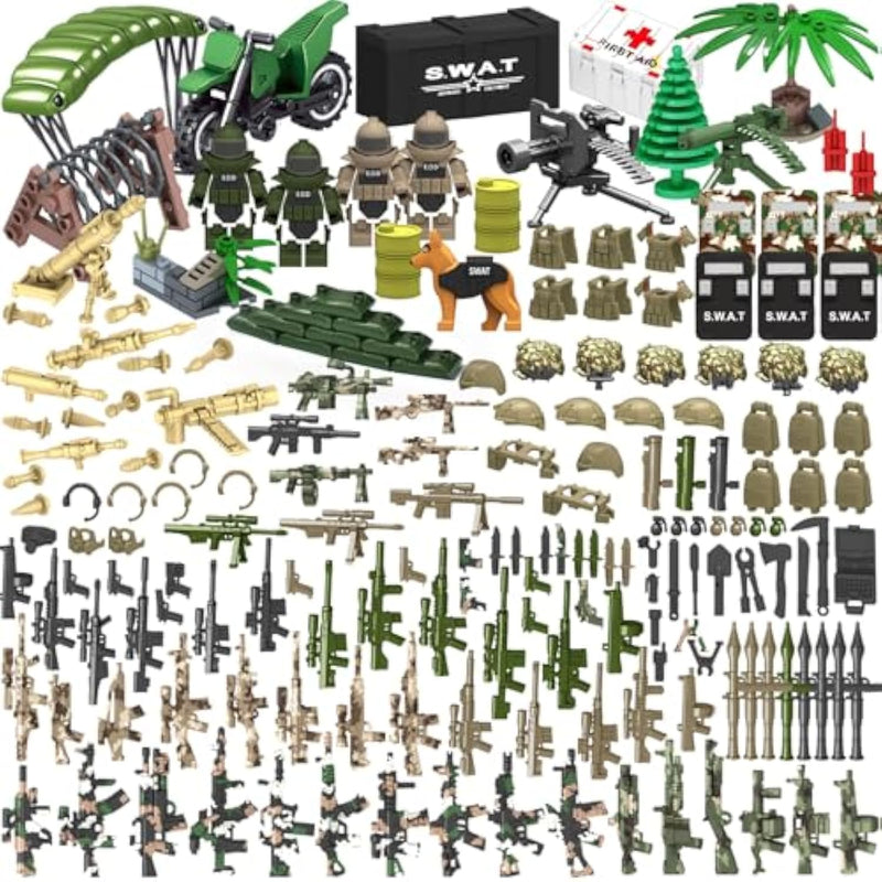 200+ Pcs Military Weapon Pack Accessories Toys Kits,Stem Military Soldier Style Weapon Sets,Swat Team Building Block Toys,Army Equipment Gear Sets,Christmas Birthday Gift For Boys,Teens,Adults