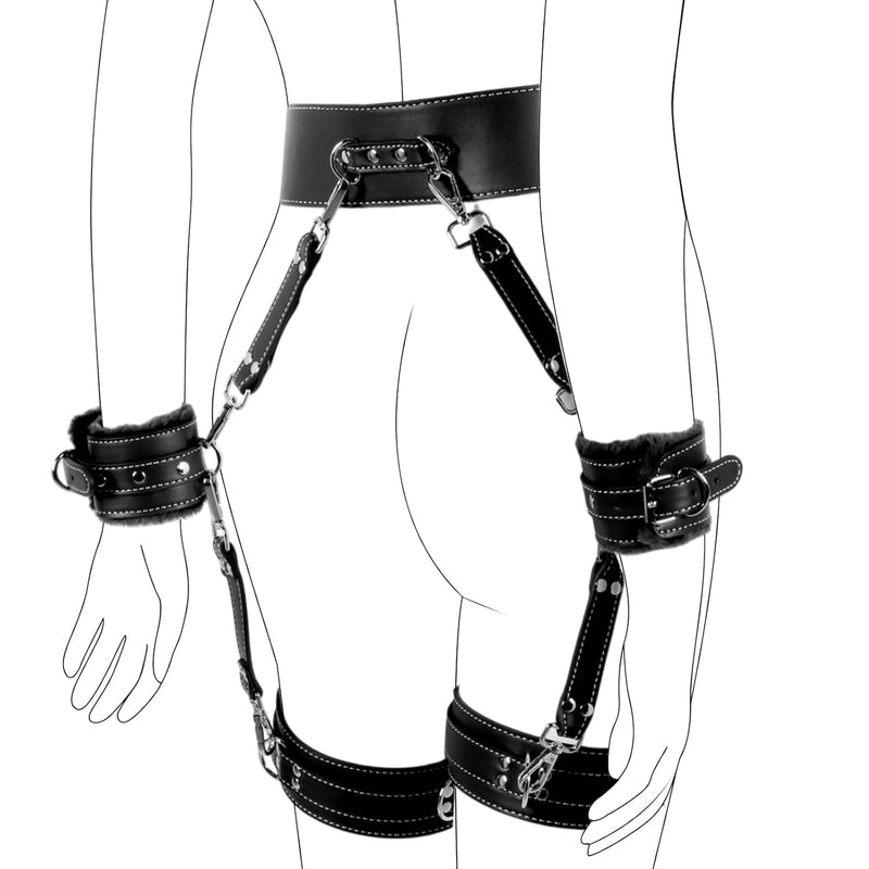 6 Pcs Bondage Kit Restraints Toys Adjustable Leather Handcuffs Thigh Cuffs Ankle Shackles Waist Strap Blindfold Cross Buckle Cosplay Adult Games Toys For Men Women Couples(Black)