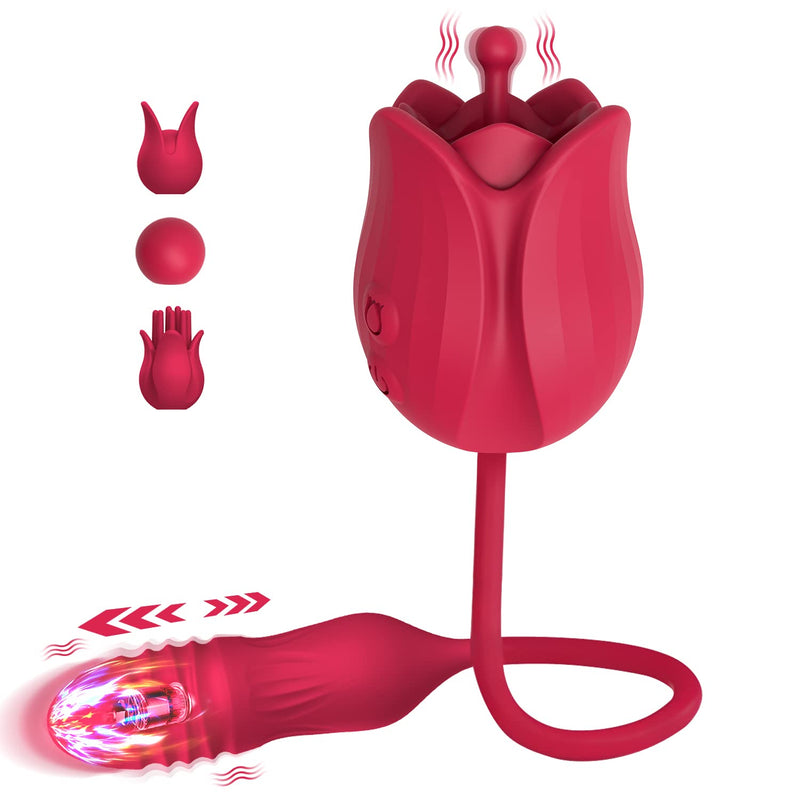 Sex Rose Toy Clitoral Vibrators - Adult Sex Toy 3 In 1 G Spot Vibrator Dildo With 10 Thrusting Vibrating +10 High-Frequency Nipple Clitoral Clit Vibrator (Double)