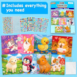 Cute Animal Theme Gem Sticker Kit for Kids - 800 Stickers, 8 Projects