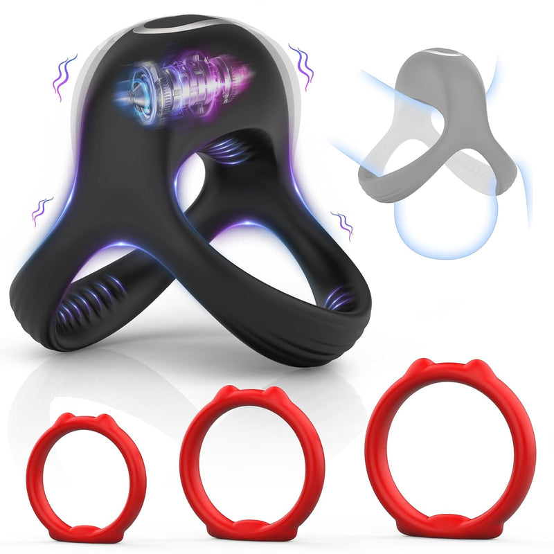 Silicone Penis Rings Set, Vibrating Cock Ring With 10 Vibration Modes, 3 Different Sizes Cock Rings With Cat Design For Erection Enhancing, Long Lasting Stronger Adult Sex Toys For Men Or Couple