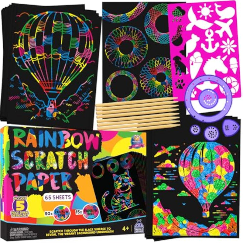 Rainbow Scratch Art Kit with 79 Stencils for Kids Ages 4-8
