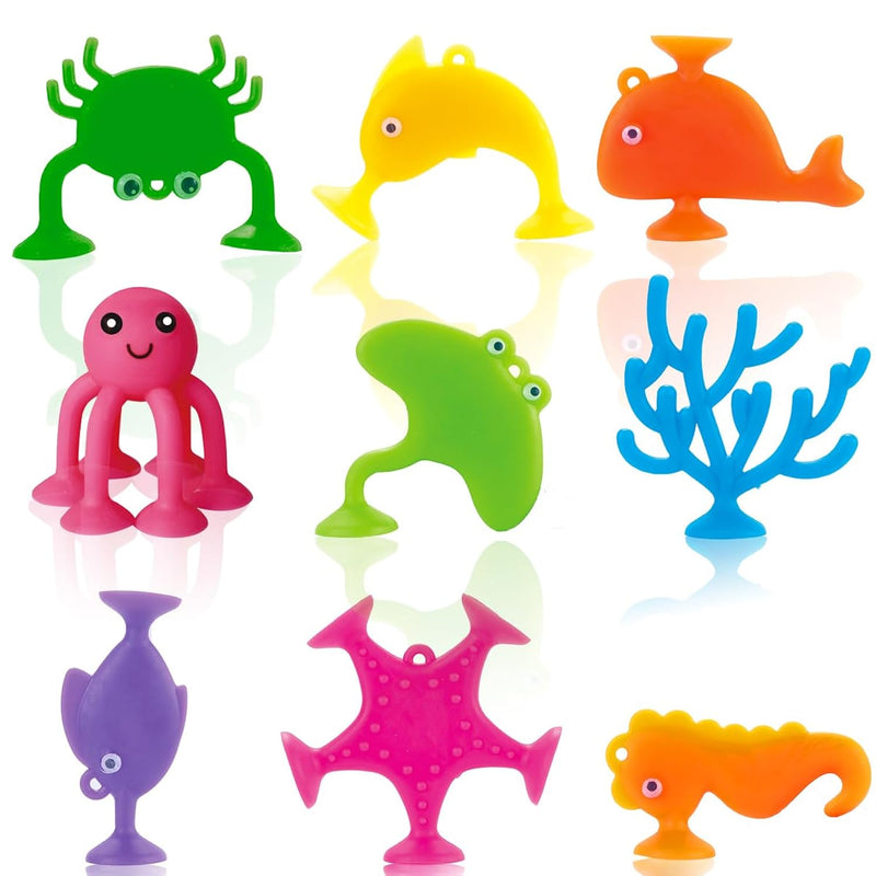 Suction Bath Toys For Kids, 9 Pcs Silicone Ocean Animal Suction Cup Toys, M
