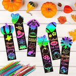 60 Pcs Fall Harvest Scratch Bookmarks for Kids, Thanksgiving Rainbow Art Craft Kit