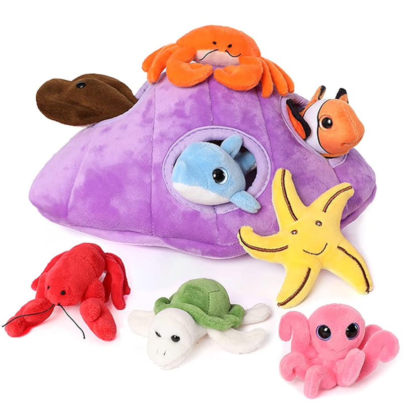 Plush Soft Ocean Animals Set With Plush Sea Shell House Includes Stuffed Tu