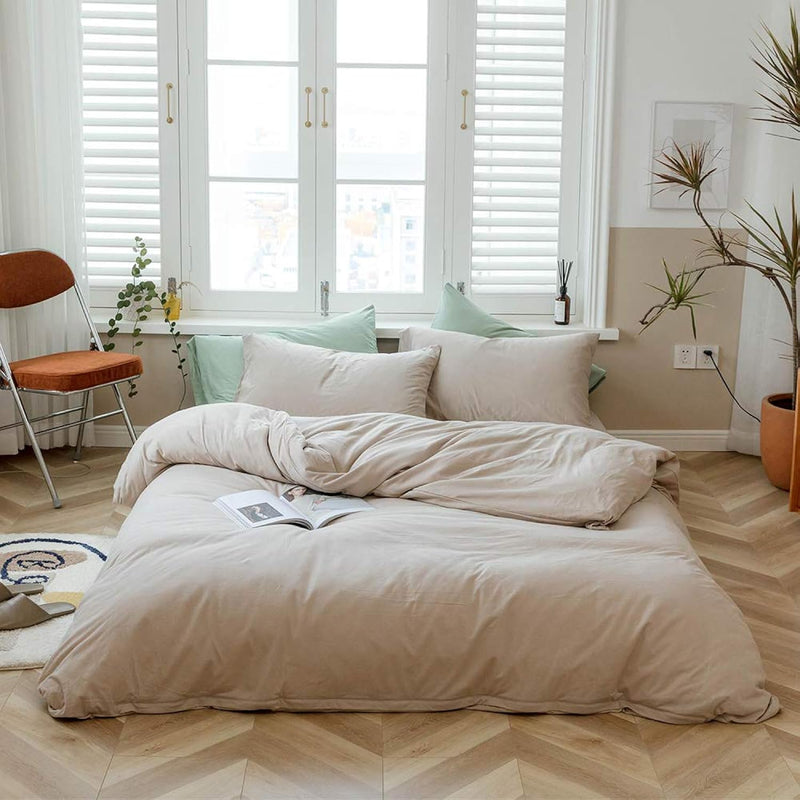 Modern Solid Duvet Cover Set Queen Super Soft Knit Cotton Bedding Set Solid Ap