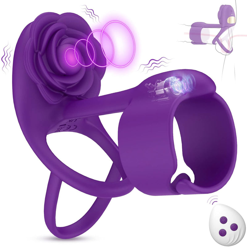 Vibrating Cock Ring Sex Toys For Couples - 3 In 1 Vibrating Penis Ring With 10 Vibration, Rose Shaped Female Clitoral Stimulator Vibrators With Remote
