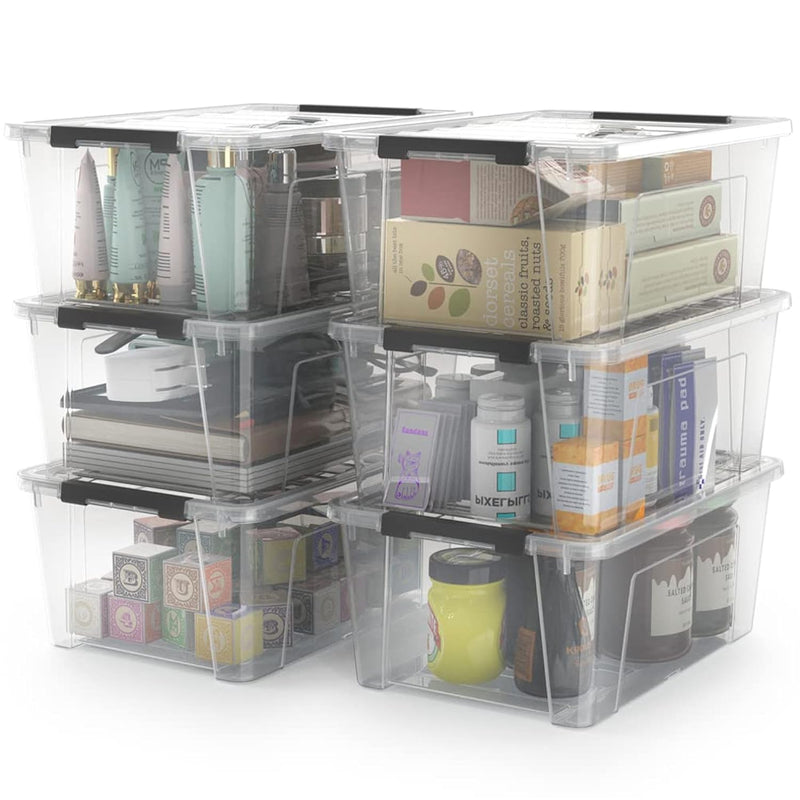 Clear Storage Latch Bins, 6-Pack Storage Organizer Box With Handle And Lids, 5-L