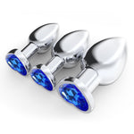 Heart Shaped Anal Butt Plugs, Metal Anal Trainer With Crystal Diamond, Personal Massager Unisex Adult Sex Toys (Blue L)
