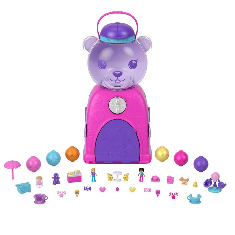 Polly Pocket Travel Toy, Gumball Bear Playset with 2 Micro Dolls & 26 Surpr