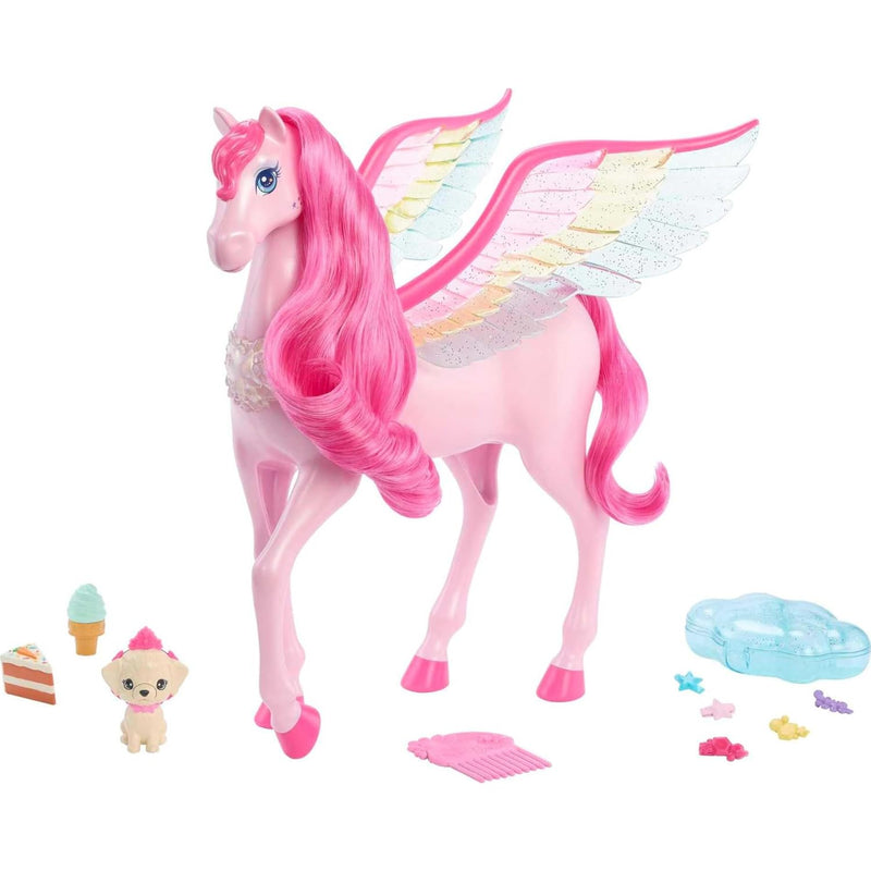 Barbie Doll Toys, Pegasus Pink Winged Horse Toy with 10 Accessories Includi