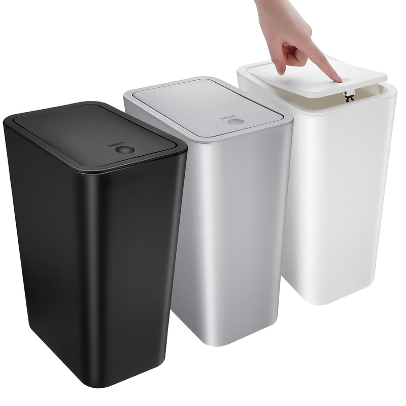 3 Pack Small Bathroom Trash Can With Lid - 10L/2.6 Gallon Slim Garbage Bin, Dog