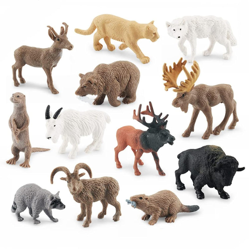 North American Animals Set 12Pcs Mini Wild Animals Figurines Set Cludes Moo