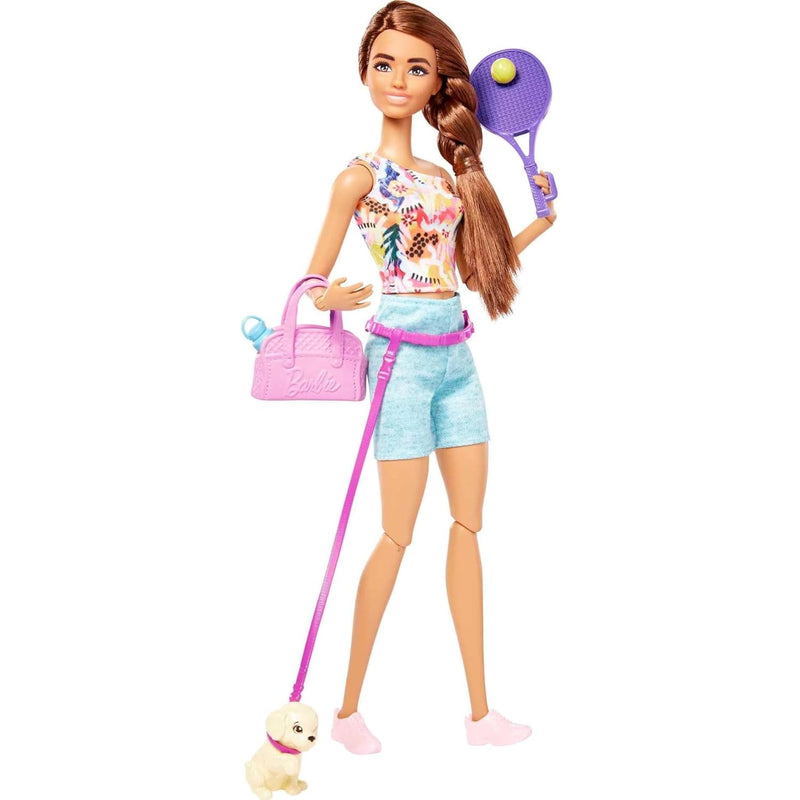 Barbie Self-Care Doll, Brunette Posable Workout Doll with Puppy & Accessori