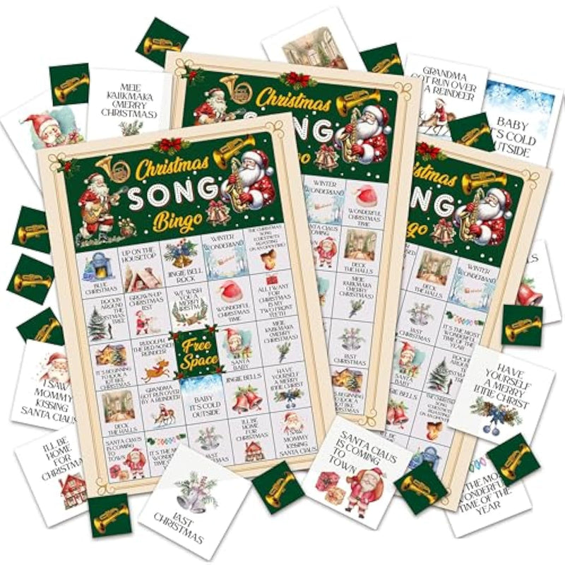 Christmas Bingo Games For 24 Players, Christmas Song Bingo Cards For Adults Large Group, Winter Hoilday Party Supplies, Family Activities New Year Favors -06