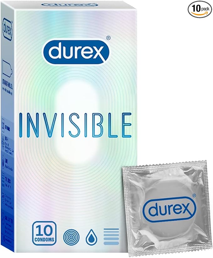 Invisible Super Ultra-Thin Lubricated Condoms for Men – 10-Count, Natural Feel
