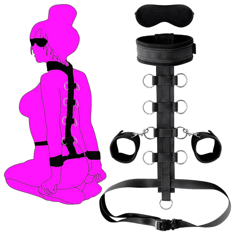 Neck To Wrist Bondage Restraints Set Bondaged Kit Sex Set Behind Back Handcuffs Collar With Blindfold Adjustable Bondage Gear & Accessories, Bed Sm Games Play Sex Toys For Couples