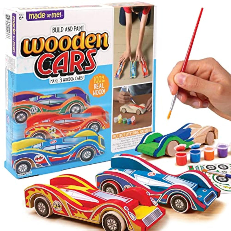 Build and Paint Your Own Wooden Toy Cars, DIY Wood Craft Kit, Easy to Assemble, 3 Vehicles
