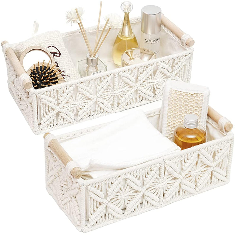 Macrame Boho Decor Baskets For Organizing Woven Decorative Basket For Countertop