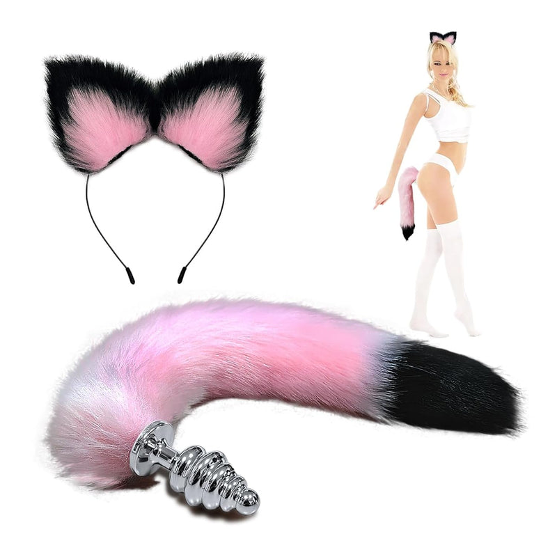 Fox Tail Anal Plug,Metal Spiral Buttplug,Anal Toys For Men And Women Beginners And Veteran Player,Sex Toy Can Long Time Comfortable Wear.Furry Ear Headband For Adult Games And Cosplay(Medium)
