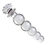 Glass Penis Pleasure Wand Anal Plug, Beads Transparent Crystal Butt Plug With Flared Base Adult Sex Toy