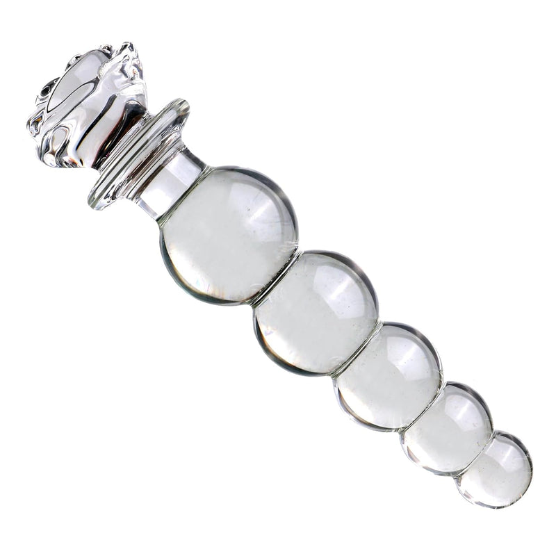 Glass Penis Pleasure Wand Anal Plug, Beads Transparent Crystal Butt Plug With Flared Base Adult Sex Toy