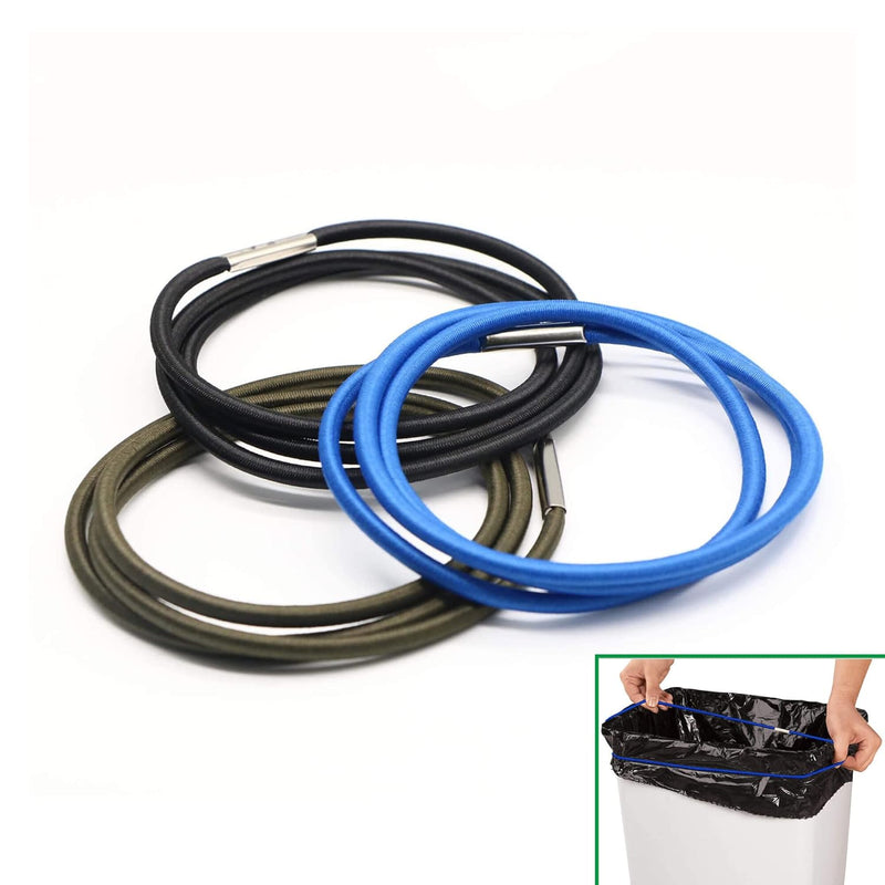 Trash Can Rubber Bands Set Of 3, Black, Blue, Olive Green, Fits 13 To 30 Gallon