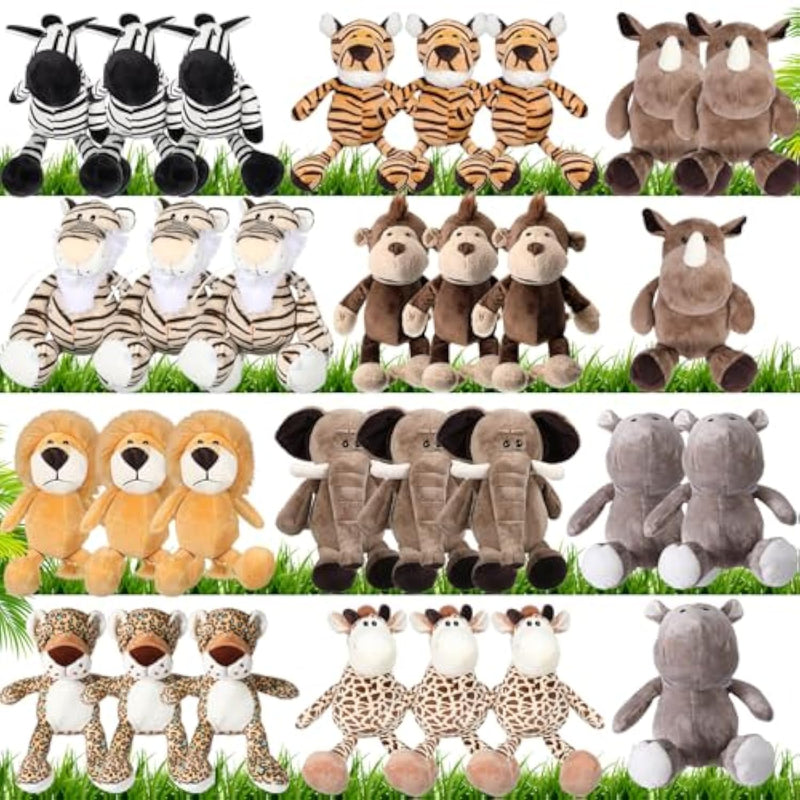 30 Pcs Safari Forest Stuffed Animals Plush Jungle Themed Animals Toy Elephant Giraffe Lion Tiger Monkey Rhinoceros Zebra Tiger For Operation Christmas Party Gift Decoration(10 Styles)