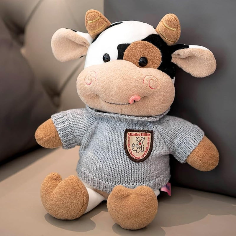 Cow Cattle Stuffed Animals Plush Toy 12" Large Milk Pillow Soft Cattle Plushies Cow Hug Pillow Stuffed Animals Doll For Boys And Girls (B: Light Blue)